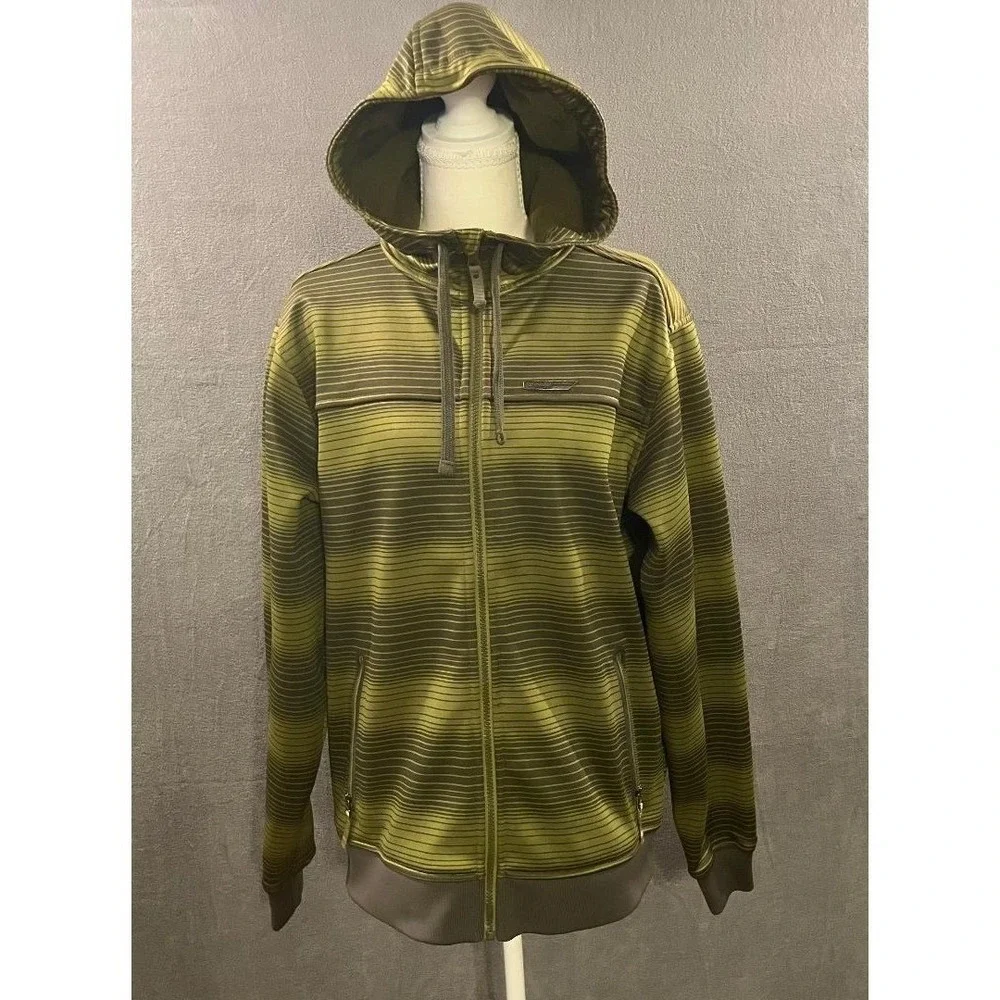 Sims Snowboarding Mens Small Full Zip Hoodie Striped Fleece Jacket Olive Green - Picture 1 of 10